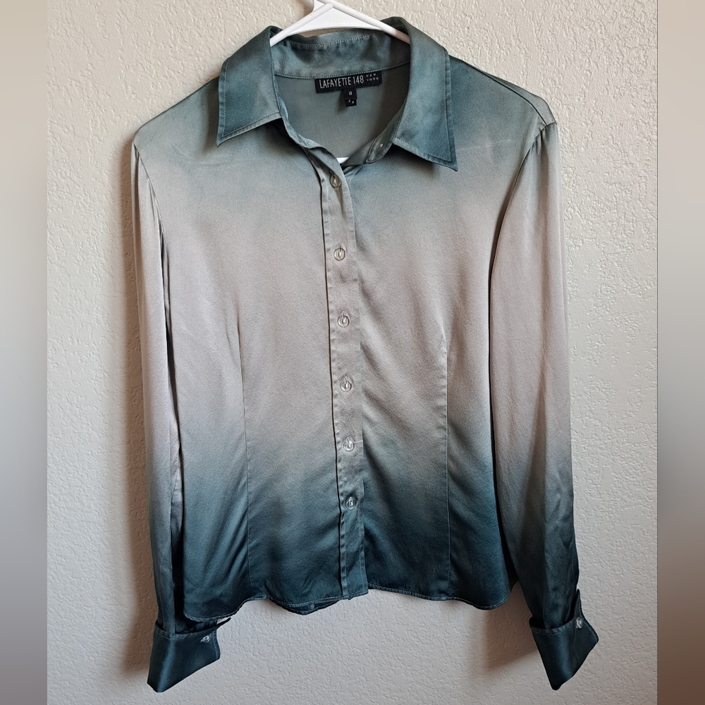 Lafayette 148 Blue Ombre Button Down Longsleeve Top Size 8